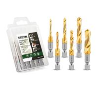 KURSTOL HSS Tap Bit Set - 12pcs Metric Combination Drill Tap Bit for Drilling, Tapping, Countersinking, Titanium Combination Drill Quick Change Shank Fixed on Tapping Machine