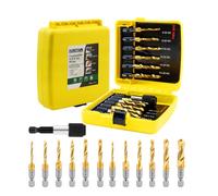 KURSTOL HSS Tap Bit Set - 13pcs SAE/Metric Combination Drill Tap for Drilling, Tapping, Countersinking, Titanium Combination Drill with Quick Change Shank Extension Rod Fixed on Tapping Machine