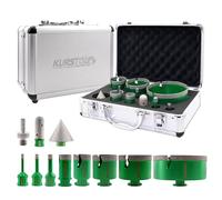 KURSTOL Tile Hole Saw Kit - Diamond Core Drill Bits 6/8/10/25/35/50/68/110MM+20MM Finger Milling Bit+50MM Beveling Chamfer Bit +Triangle Adapter to M14 thread for Porcelain Ceramic Tile Marble