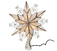 Kurt Adler 10-Light LED Brass Plated Capiz Star Tree Topper, 6-Point with Scroll Design