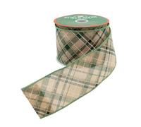 Kurt Adler 2.5" by 10yds Green Plaid Double Wire Ribbon
