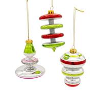 Kurt Adler 2.75-3.5" Glass Silver, Green & Red Table Trees