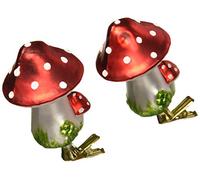 Kurt Adler 2-Piece Glass Clip-On Mushroom Ornament Set, 4-Inch