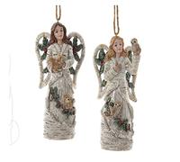 Kurt Adler 2pc Birch Berry Woodland Angels Christmas Ornaments Set 4 3/4 inches