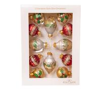 Kurt Adler 35MM Glass Gold, Green & Red Ball & Finial Ornaments