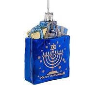 Kurt Adler 4" Noble Gems Happy Hanukkah Glass Gift Bag Ornament