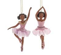 Kurt Adler 5.25 Inch Resin Black Pink Ballet Ornaments, Set of 2