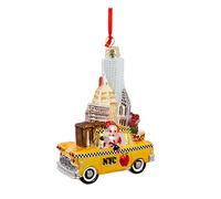 Kurt Adler 5" NYC Santa in Taxi Glass Ornament, holiday