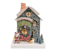 Kurt Adler 7.5" Battery Operated LED Lighted Green Paper House Table Piece