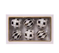 Kurt Adler 80MM Glass Black, White & Gold Checkered Ball Ornaments, 6-Piece Box