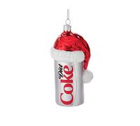 Kurt Adler CC4163 Glass Diet Coke Can Ornament with Santa Hat, 4.5", Christmas