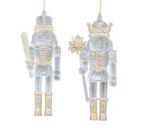 Kurt Adler Clear Nutcracker with Gold Glitter Ornaments, Set of 2
