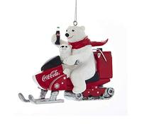 Kurt Adler Coca-Cola Polar Bear With Cub Riding Snow Mobile Ornament