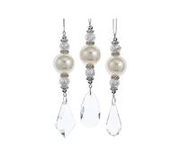 Kurt Adler D4374 Glitter Pendant Drop Pearlized White and Silver Tone 5.5 Inch Acrylic Hanging Christmas Ornament Set of 3