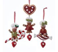 Kurt Adler Decorative Hanging Figurine Christmas Ornament, 5.5 Inch Resin, Gingerbread Boy and Girls - Assorted Set of 3
