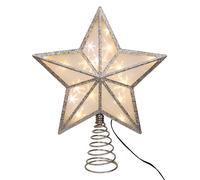 Kurt Adler Enchanting 11.5" UL 20 Lights Warm White Fairy LED Silver Glitter 5-Point Star Treetop.