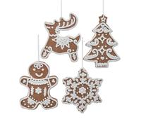 Kurt Adler Gingerbread Deer, Man, Snowflake & Tree Ornaments, Set of 4