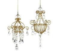 Kurt Adler IRON GOLD GLITTER CHANDELIER WITH CLEAR JEWEL DROP ORNAMENT - 2 ASSORTED