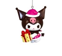 Kurt Adler Kuromi Christmas Ornament - 3.5" Sanrio Character in Black Jester Hat with Gift and Pink Santa Hat, Holiday Tree Decoration