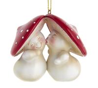 Kurt Adler Merry Kissing Mushrooms - 2.8 Inch Red/White Resin Christmas Tree Ornament; Set of 2