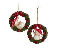 Kurt Adler Merry Little Mushrooms in Wreaths - 3 Inch Red/Green Resin Christmas Tree Ornament; Set of 2