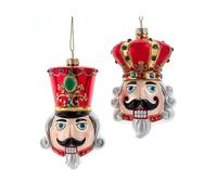 Kurt Adler Nutcracker King Head - 4.5 Inch Glass Christmas Tree Ornament; Set of 2
