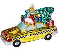 Kurt Adler NYC Checker Taxi with Tree Glass Ornament, 5.35-Inch