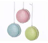 Kurt Adler PASTEL GLITTERED MACAROON ORNAMENT - 3 ASSORTED