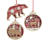 Kurt Adler Plaid Deer & Bear Ornaments, Set of 2
