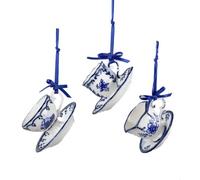 Kurt Adler Porcelain Delft Cup and Saucer Ornament, Glass, Blue, 2-Inch, Set of 3