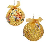 Kurt Adler Set/2 Bumble Honeycomb Bee Hive Christmas Tree Ball Ornament Decor