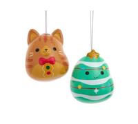 Kurt Adler Squish Mallow Johann Jones - 3 Inch Teal/Brown Plastic Blow Mold Christmas Tree Ornament; Set of 2
