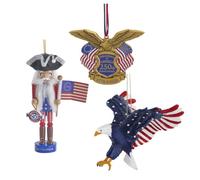 Kurt Adler Stars and Stripes Eagle, USA 250th Anniversary Medal and Nutcracker Ornament Bundle, Set of 3