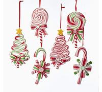 Kurt AdlerPEPPERMINT CANDY LOLLIPOP ORNAMENT - 6 ASSORTED: 2 EACH CHRISTMAS TREE, CANDY CANE AND ROUND LOLLIPOP