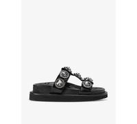Kurt Geiger London Womens Black Orson Crystal-embellished Flat Leather Sandals Eur 39 / 6 Uk Women