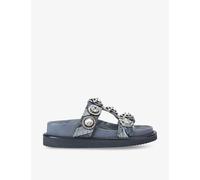 Kurt Geiger London Womens Denim Orson Crystal-embellished Woven Flat Sandals Eur 37 / 4 Uk Women