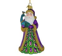 Kurt S. Adler Big handmade glass santa with peacock ornament. Height: 14,5 CM.