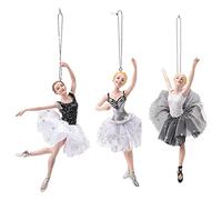 Kurt S. Adler Elegant Whimsical Ballerina, Fairy, Angel Ornaments (Set of 3 Black Silver White 6" Ballerina Christmas Tree Ornaments E0544)