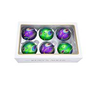 Kurt S. Adler Green and Purple Peacock 80MM Glass Ball Christmas Ornaments Set of 6 GG0920 New