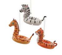 Kurt S. Adler Jungle Animals Zebra Giraffe Tiger Floats Christmas Holiday Ornaments Set of 3