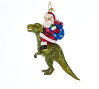 Kurt S. Adler Noble Gems Glass Santa on Dinosaur Ornament, 5.25-Inches, Multicolor