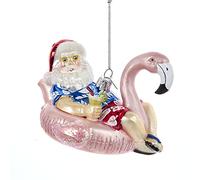Kurt S. Adler Noble Gems Glass Santa with Flamingo Float Ornament, 4.5-Inches, Multicolor