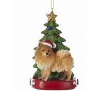 Kurt S. Adler Pomeranian Wearing Santa Hat with Christmas Tree Ornament C7954PM New