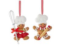 Kurt S. Adler Resin Gingerbread Boy And Girl Baker Christmas Ornaments Set of 2 Assorted