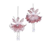 Kurt S. Adler T3340 Jeweled Fairy Translucent Pink 6.3 Inch Acrylic Hanging Christmas Ornament 2 Piece Set