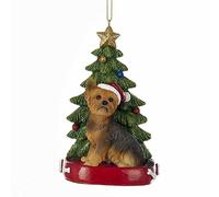 Kurt S. Adler Yorkshire Terrier Yorkie Wearing Santa Hat with Christmas Tree Ornament C7954YO