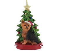 Kurt S. Adler Yorkshire Terrier Yorkie Wearing Santa Hat with Christmas Tree Ornament C7954YO