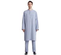 Kurta for Men Button Down Pocket Robe Trousers Two Piece Set Arab Middle Eastern Wear Jubba Traditional Islamic Clothing Comfortable Fit Breathable Practical Use Kandura Dishdasha