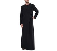Kurta Khamis for Muslim Men Mens Thobe Dude Robe Long Sleeve Kaftan Button Down with Pocket Big and Tall Throbe Islam Islamic Tunica Para Hombre a-Black 5XL