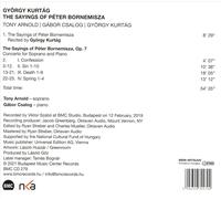 KURTAG GYORGY & TONY ARNOLD GABOR CSALOG - THE SAYINGS OF PETER BORNEMISZA NEW C